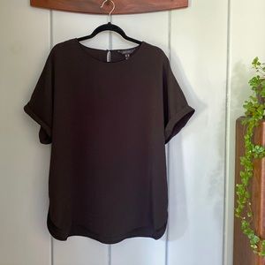 Loose black dolman with rolled short sleeves